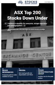 ASX Top 200 Stocks Down Under 5 October 2020: Regis Resources, Orora, Spark Infrastructure Group 1