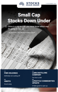 Small Cap Stocks Down Under: PWR Holdings, Vmoto, Lark Distilling Company, Lifestyle Communities Update