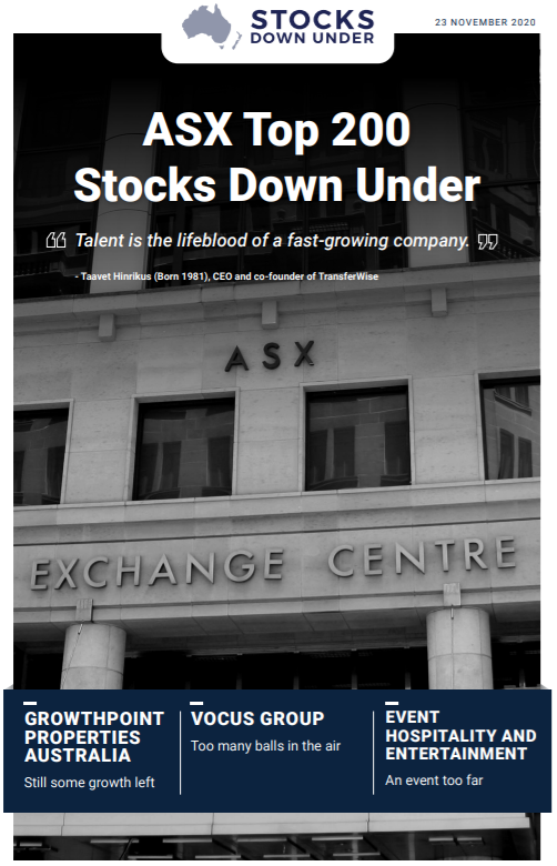 ASX Top 200 Stocks Down Under: Growthpoint Properties Australia, Vocus Group, Event Hospitality and Entertainment