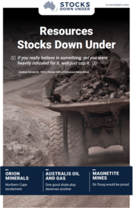 Resources Stocks Down Under: Orion Minerals, Australis Oil and Gas, Magnetite Mines