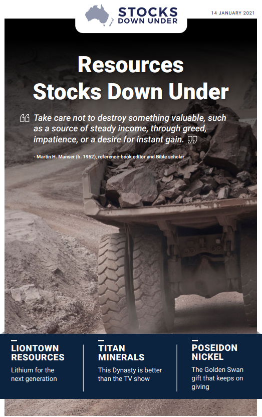 Resources Stocks Down Under: Liointown Resources, Titan Minerals, Poseidon Nickel