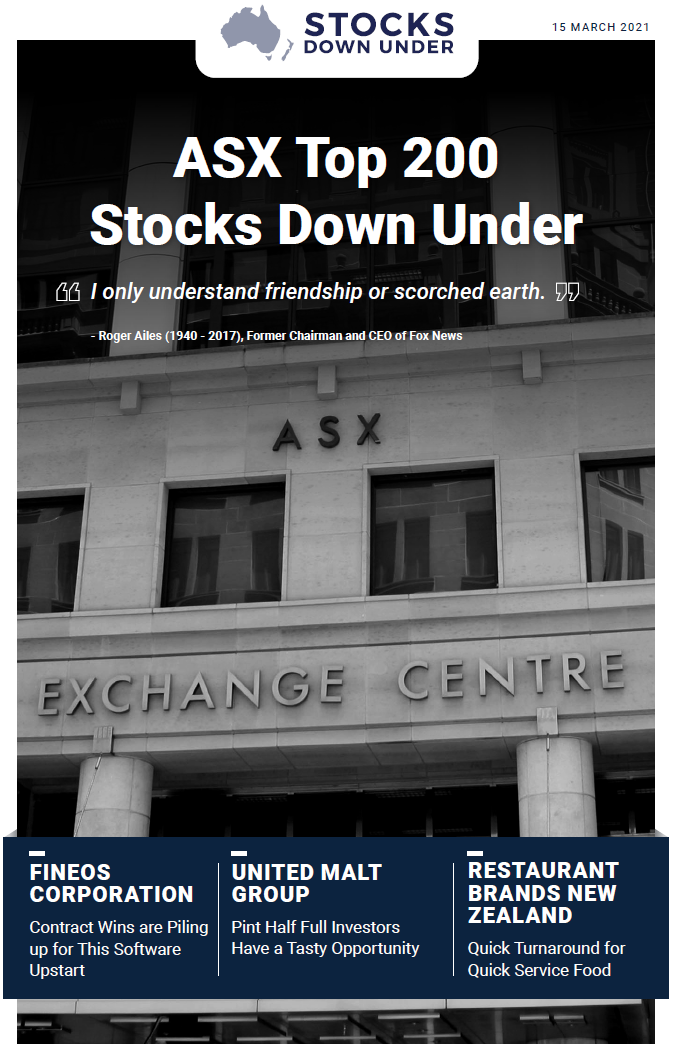 ASX Top 200 Stocks Down Under: Fineos Corporation, United Malt Group, Restaurants Brands New Zealand