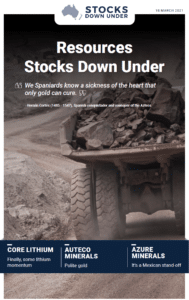 Resources Stocks Down Under: Core Lithium, Auteco Minerals, Azure Minerals