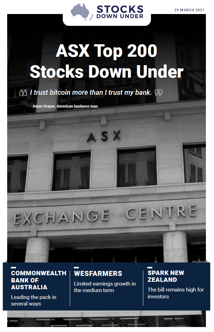 ASX Top 200 Stocks Down Under: Commonwealth Bank of Australia, Wesfarmers, Spark New Zealand