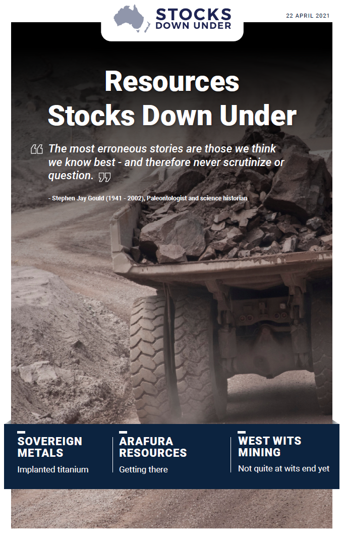 Resources Stocks Down Under: Sovereign Metals, Arafura Resources, West Wits Mining