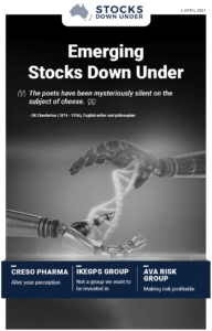 Emerging Stocks Down Under: Creso Pharma, IkeGPS Group, AVA Risk Group