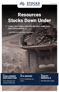 Resources Stocks Down Under: Challenger Exploration, RTG Mining, Zenith Minerals