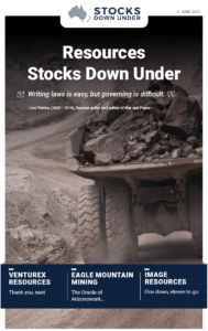 Resources Stocks Down Under 03 June 2021: Venturex Resources, Eagle Mountain Mining, Image Resources 1