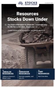 Resources Stocks Down Under: Jindalee Resources, Renascor Resources, Vimy Resources